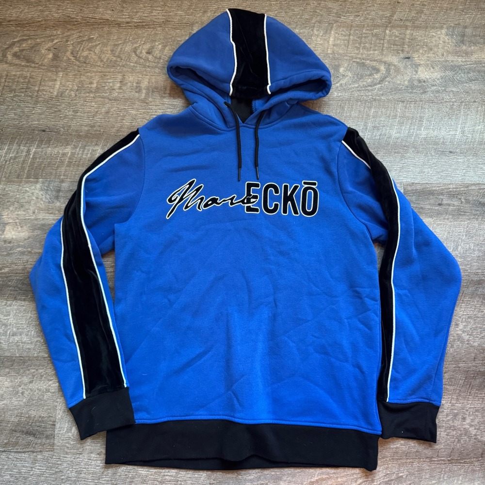 Marc Ecko Cut & Sew Mens Royal Blue Velvet Stripe Hoodie Sweatshirt Large Y2K